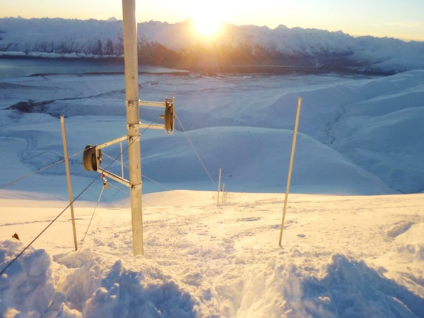 783m below at sunset &#8211; looking down on Roundhill base ski area from Tower 50.